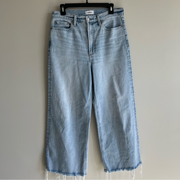 Pistola Lana raw hem high waisted cropped wide leg jeans light wash size 30 - Picture 3 of 12